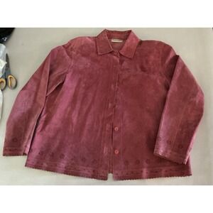 Draper's & Damon's Petite L Rose Suede Leather Blazer Jacket Button